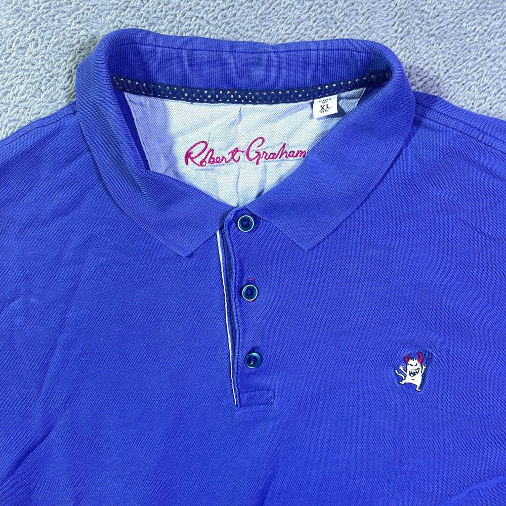 Robert Graham Men's‎ Blue Shirt Embroidered Devil Polo Shirt XL Classic Fit